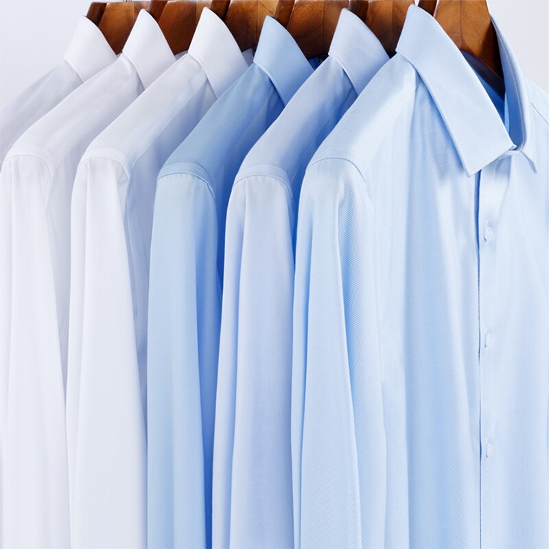 Men's 100% Cotton Non-iron Long Sleeve Solid Basic Dress Shirt Pocket-less Standard-fit Formal Business Classic Shirts