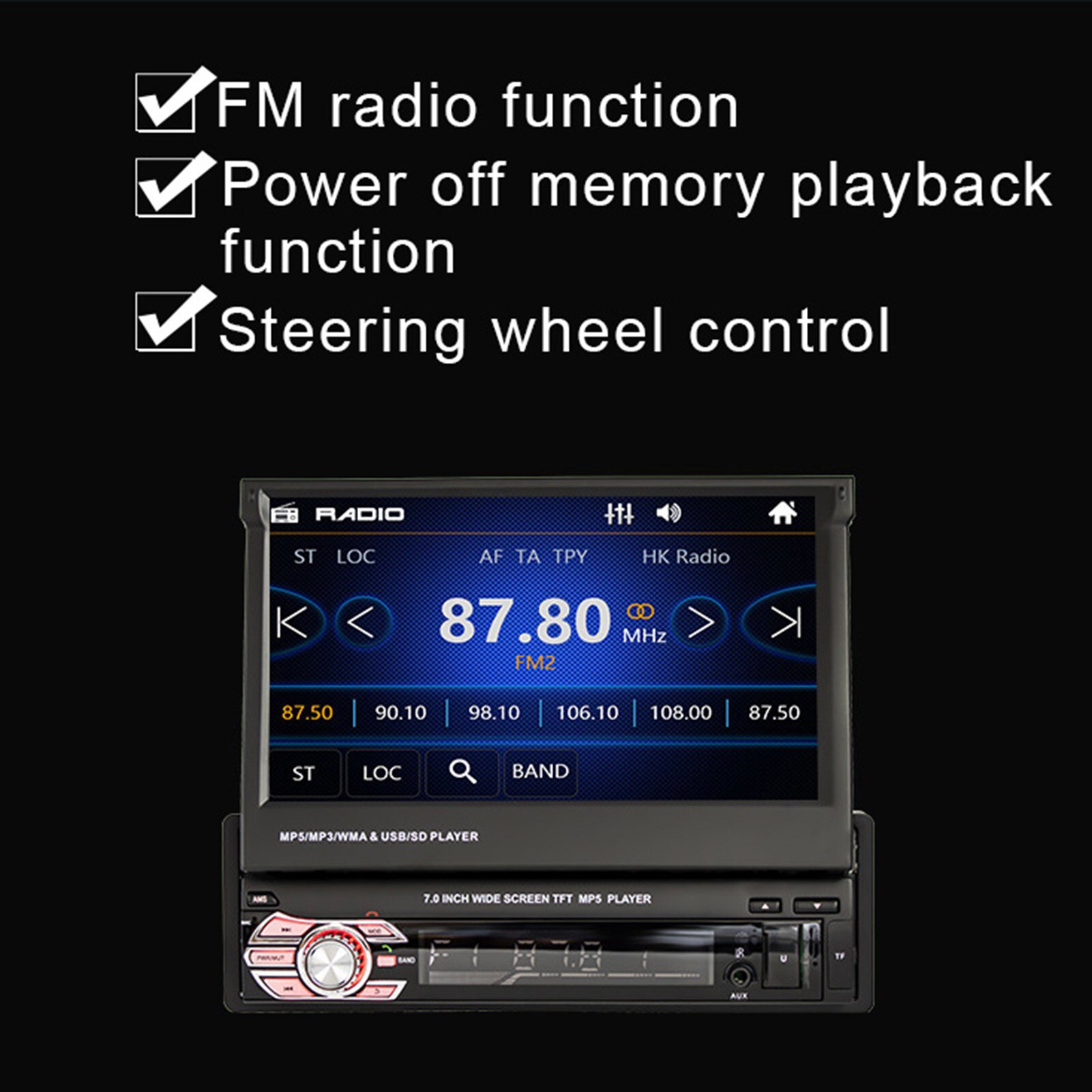 Retractable 7 Inch Multifunctional HD Touch Screen Video FM Radio Car MP5 Player Touch Screen Video FM Radio Car MP5 Player