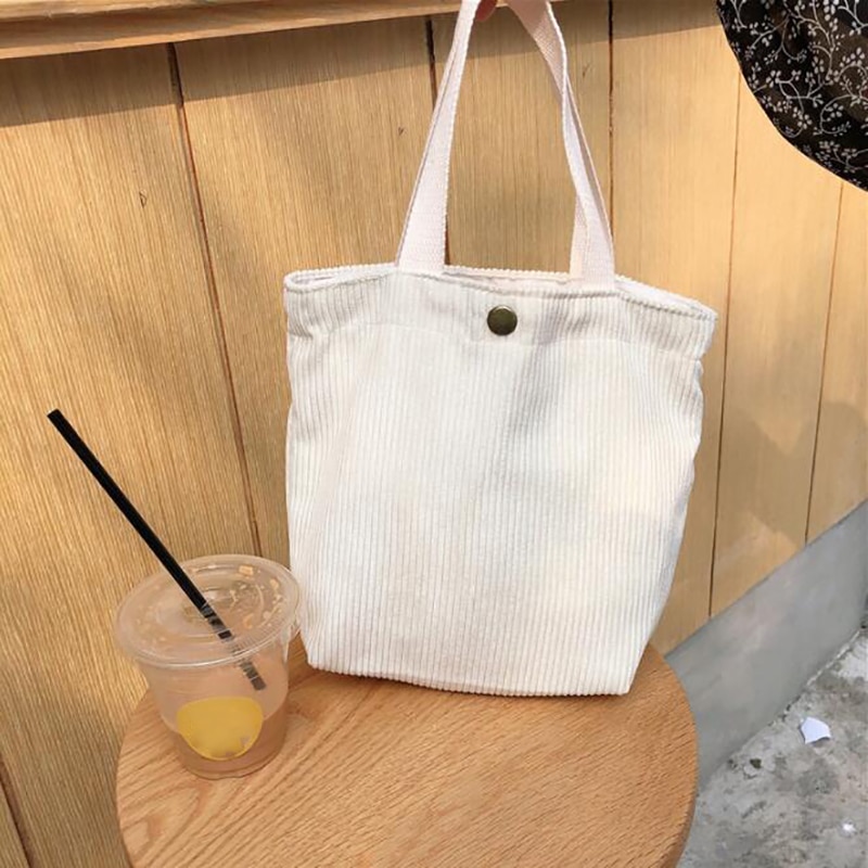 Women Corduroy Shopping Bag Female Canvas Cloth Shoulder Bag Environmental Storage Handbag Reusable Foldable Eco Grocery Totes