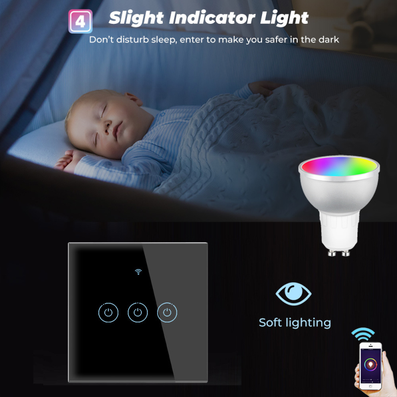 Eu-touch-schalter, led-kristallglas-wandleuchte, lichtschalter, 1/2/3- fach ,  ac 110-250- v-led-sensorschalter, alexa- und google-home-kompatibel