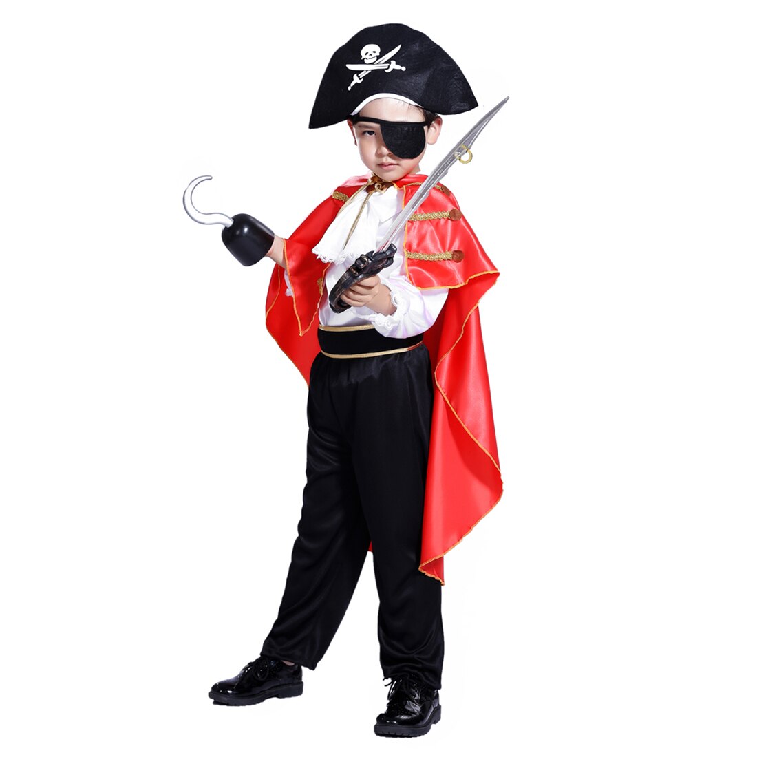Kid's Party Halloween Pirate Cosplay Suit Captain Jack Costume Set for 4-6 Years Old - M L XL Size