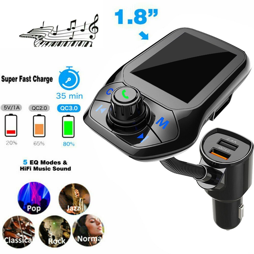 Car FM Transmitter Auto Scan Unused Station Radio Transmitter Adapter With QC 3.0 Quick Charging Port U Disk For Music: Default Title