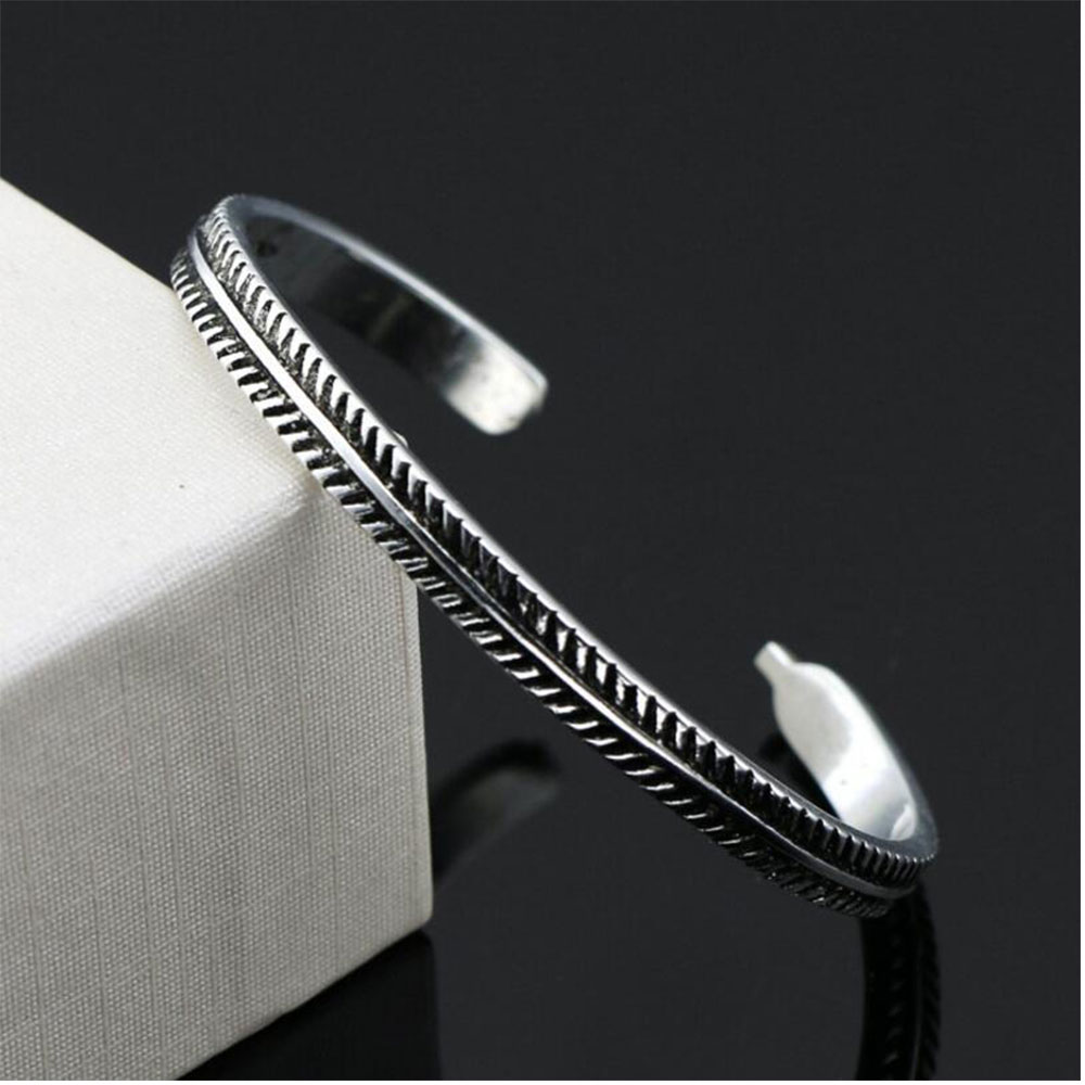 Anenjery Thai Silver Color Handmade Feather Leaves Twisted Cuff Bracelets & Bangles pulseras S-B86: shape 1