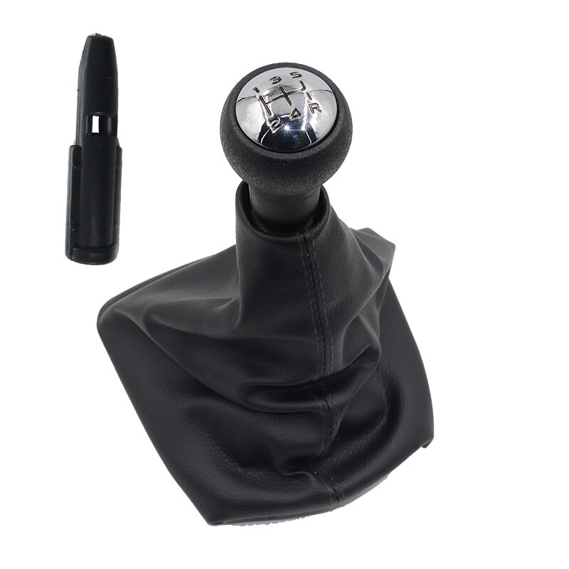 Pomo de cambio de marchas para coche, cubierta de bota de Gaitor de palanca de cromo y cuero para Citroen C2 C4 Picasso para Peugeot 307 308 3008: 5 speed black set