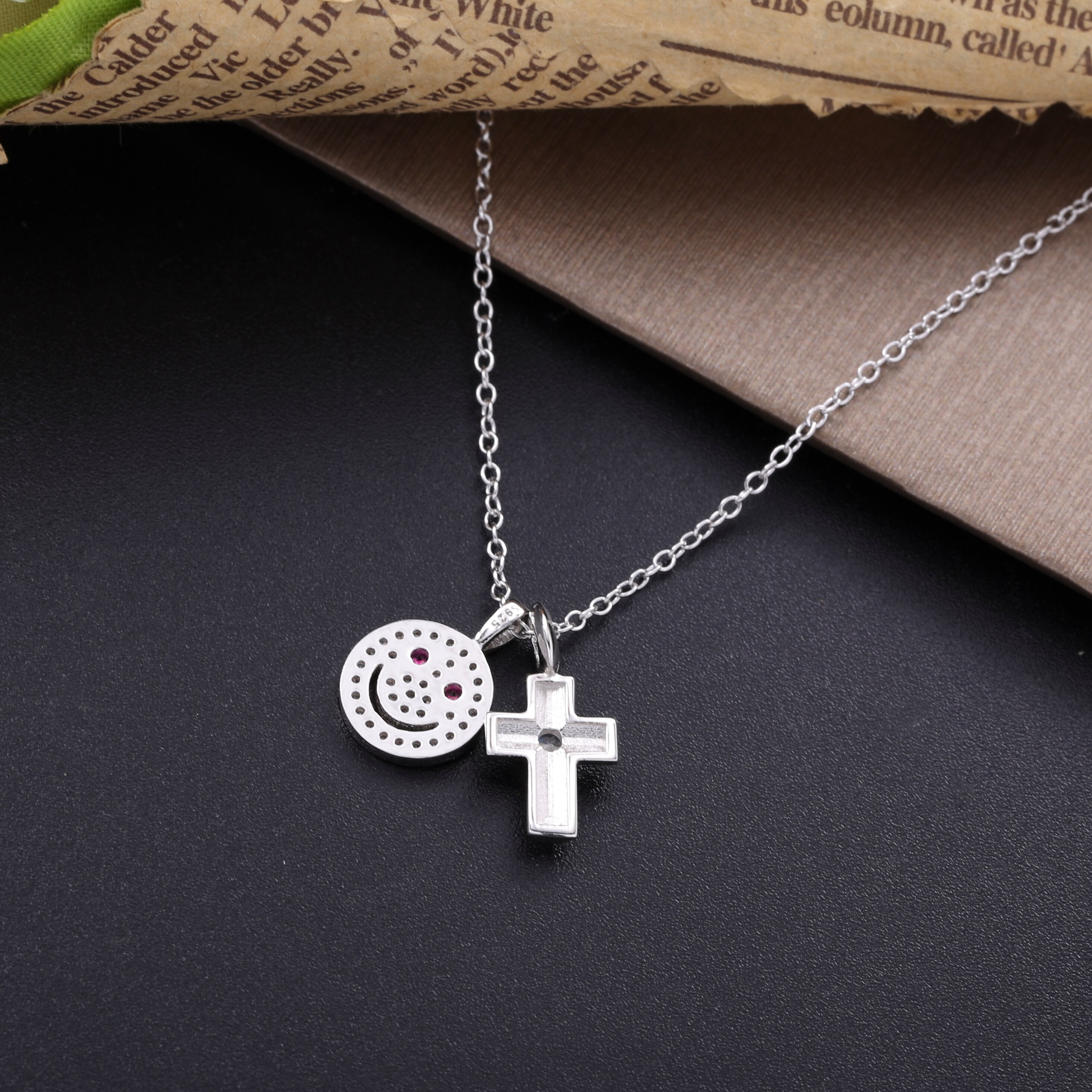 Moonmory Pure 925 Sterling Zilveren Glimlach Cross Hanger Kettingen Voor Vrouwen Mooie Zilveren Ketting Rood Eye Ketting Met Breiden Ketting