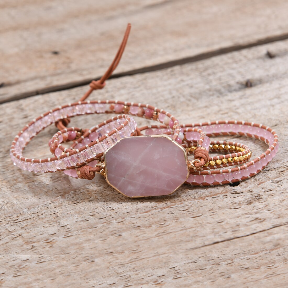 YGLINE Natural Stone Bracelet 5 Wraps Bracelet Handmade Boho Pink Bracelet For Women Bracelet