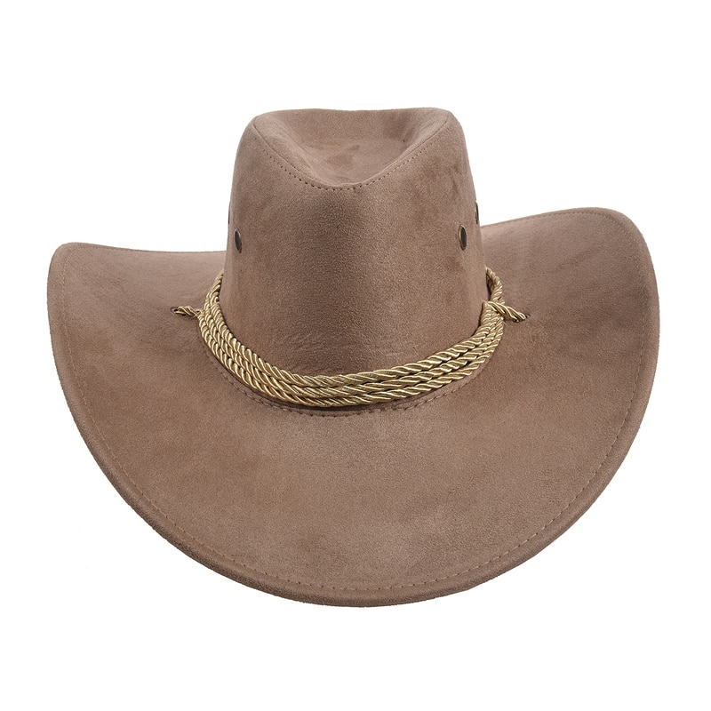 ABDB-2 Pcs Cowboy Cap Suede Look Wild West Fancy Cowgirl Unisex Hat , Black & Khaki