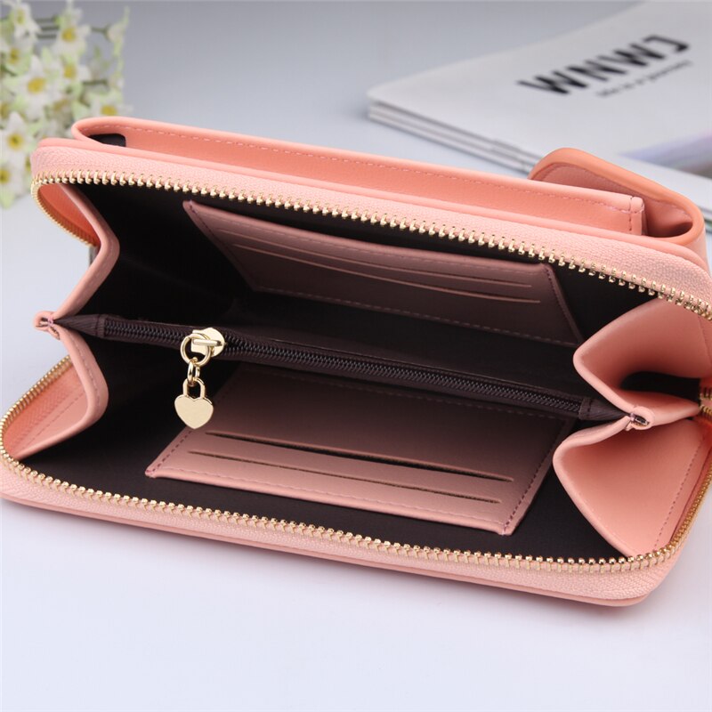 femmes portefeuille couleur unie en cuir bretelles sac à bandoulière téléphone Mobile grand porte-cartes portefeuille sac à main poches filles