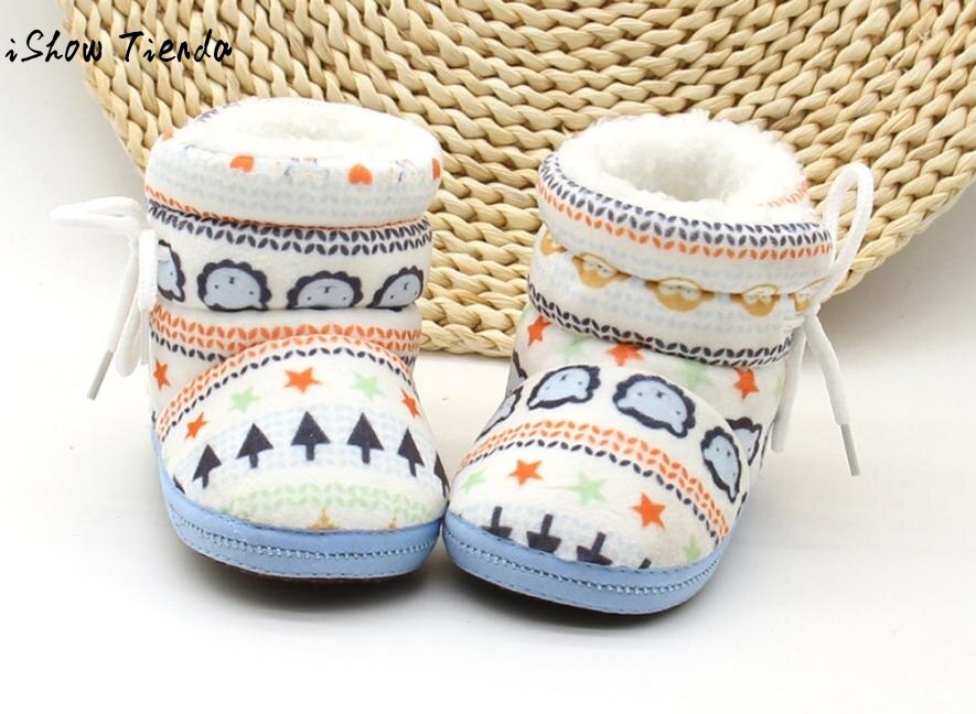 Baby Girl Shoes Geometric Printing Plus velvet Warm Bowknot Lacing Up Baby Boots Bebek Ayakkabi #1104