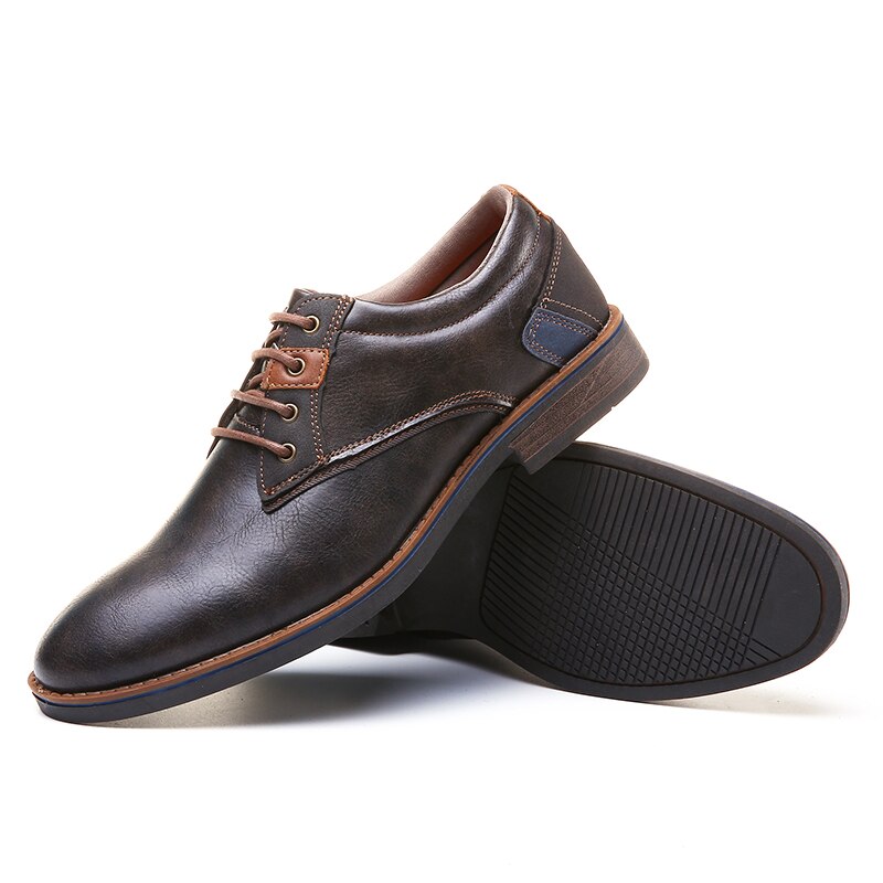 Zapatos de vestir clásicos marrones para hombre, calzado Formal de negocios de cuero con punta redonda y cordones, estilo británico, Derby