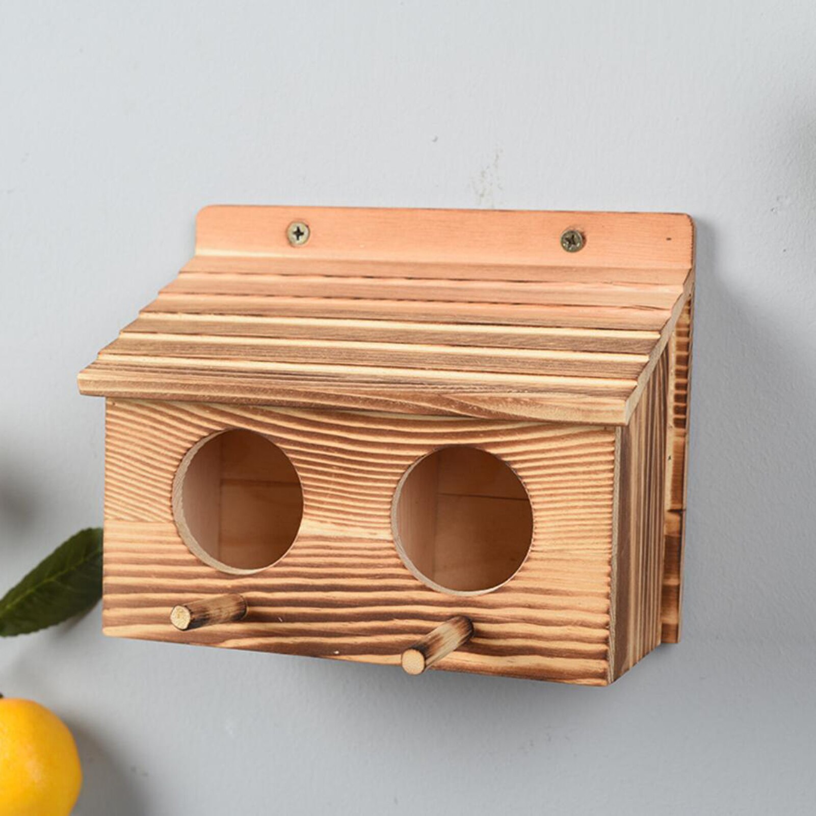 Solid Wood Bird House Double-room Wooden Nesting Cage Hut Outdoor Solid Wood Birdcage Bird Shelter