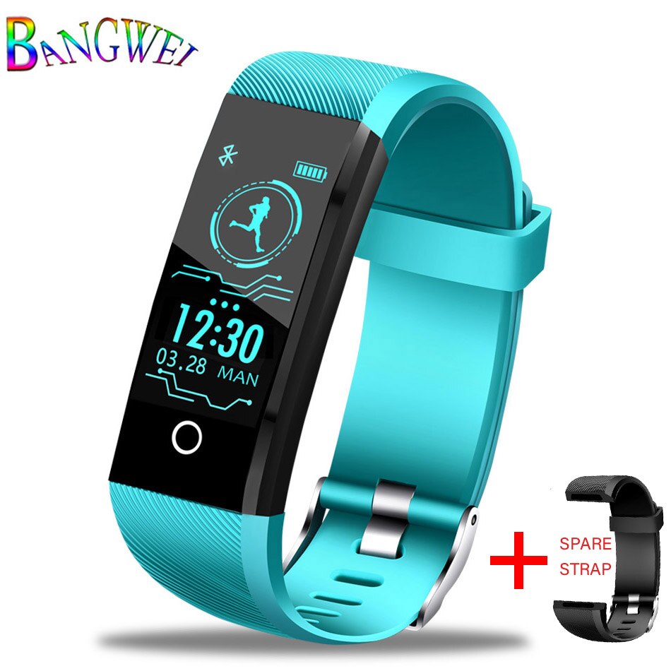 Smart armband sportklocka vattentät fitness tracker hälsoklocka blodtryck puls smart armband för kvinnor män+box: Ljusblått band