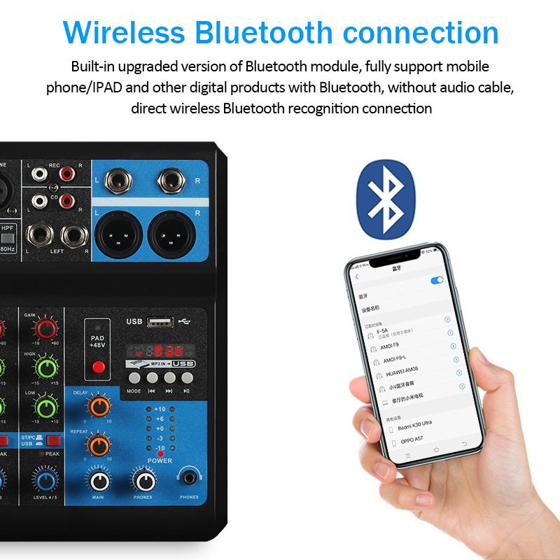 5 Kanaals Bluetooth Mixer Audio Professionele Studio Dj Mixer Galm Controller Smartphone Computer Opname Geluidskaart