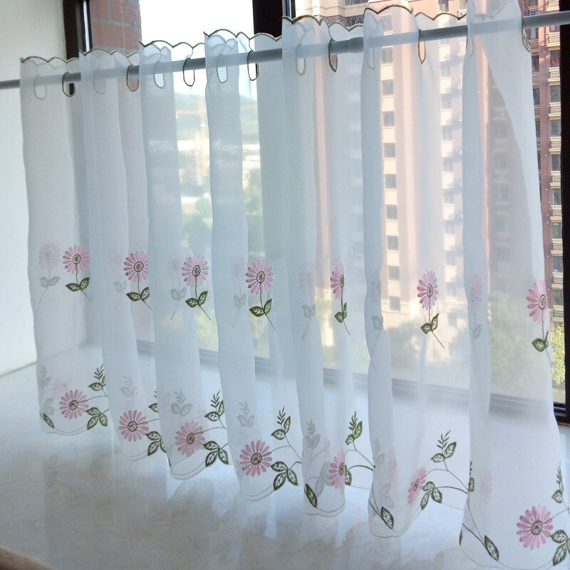 Rideaux courts à petites fleurs jaunes/roses, tissu à œillets haut (anneaux), demi-Tulle pour fenêtre, armoire de cuisine, 1 pièce, DL-HM380-30