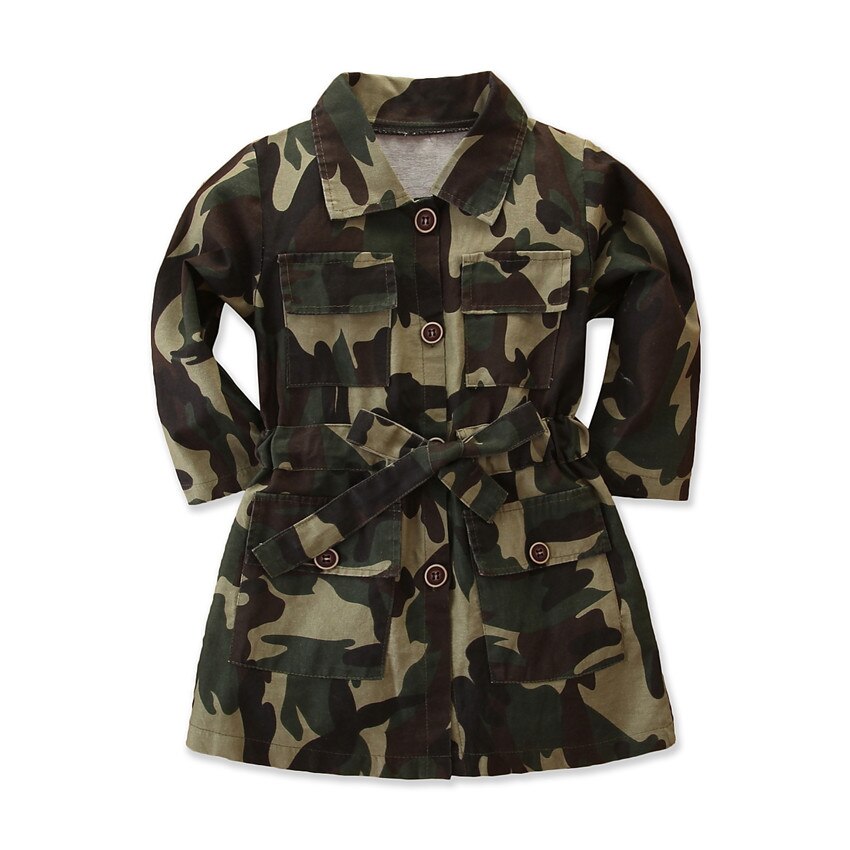 Småbørn pige langærmet skyttegrav afslappet camouflage jakke knæfrakke outwear vindjakke efterår børnetøj: 6t