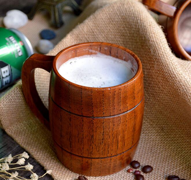 Jarras de cerveza de madera Natural estilo clásico, jarras de madera para beber, de novedad ecológicos, 350ml