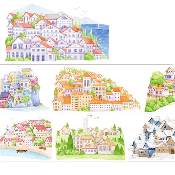 5 Meter Roll Landschap Serie Huis Berg Water Rivier Zee Cloud Sky Washi Tape