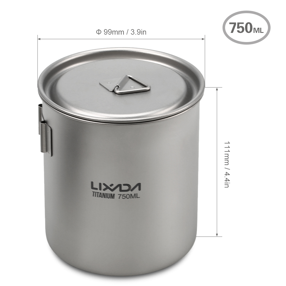 Lixada 750ml/500ml all'aperto Tavola picnic Pentolame E Utensili per Cucinare Fornello Da Campeggio di Titanio di Campeggio Pentola Tazza di Acqua con Manico Staccabile: 750ml