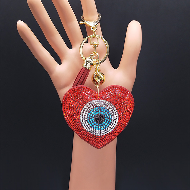 Llaveros de cristal con ojos de pavo, anillo para mujer, llavero de Color azul dorado, accesorios para bolso, joyería, llaveros para mujer: Rosa