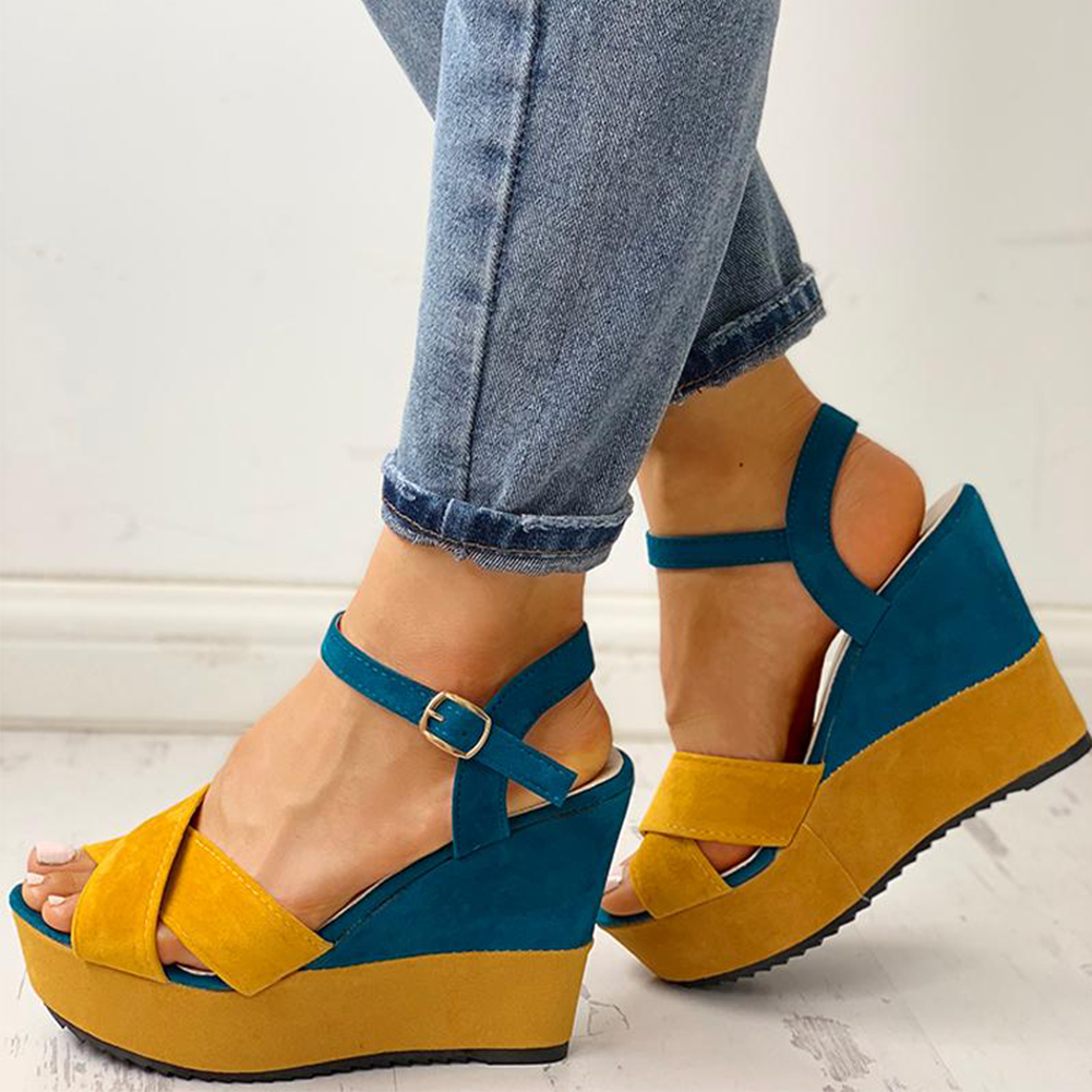 INS ankle-strap Leisure Wedges Women Shoes Summer Sandals Woman patchwork Platform High Heels Shoes Woman