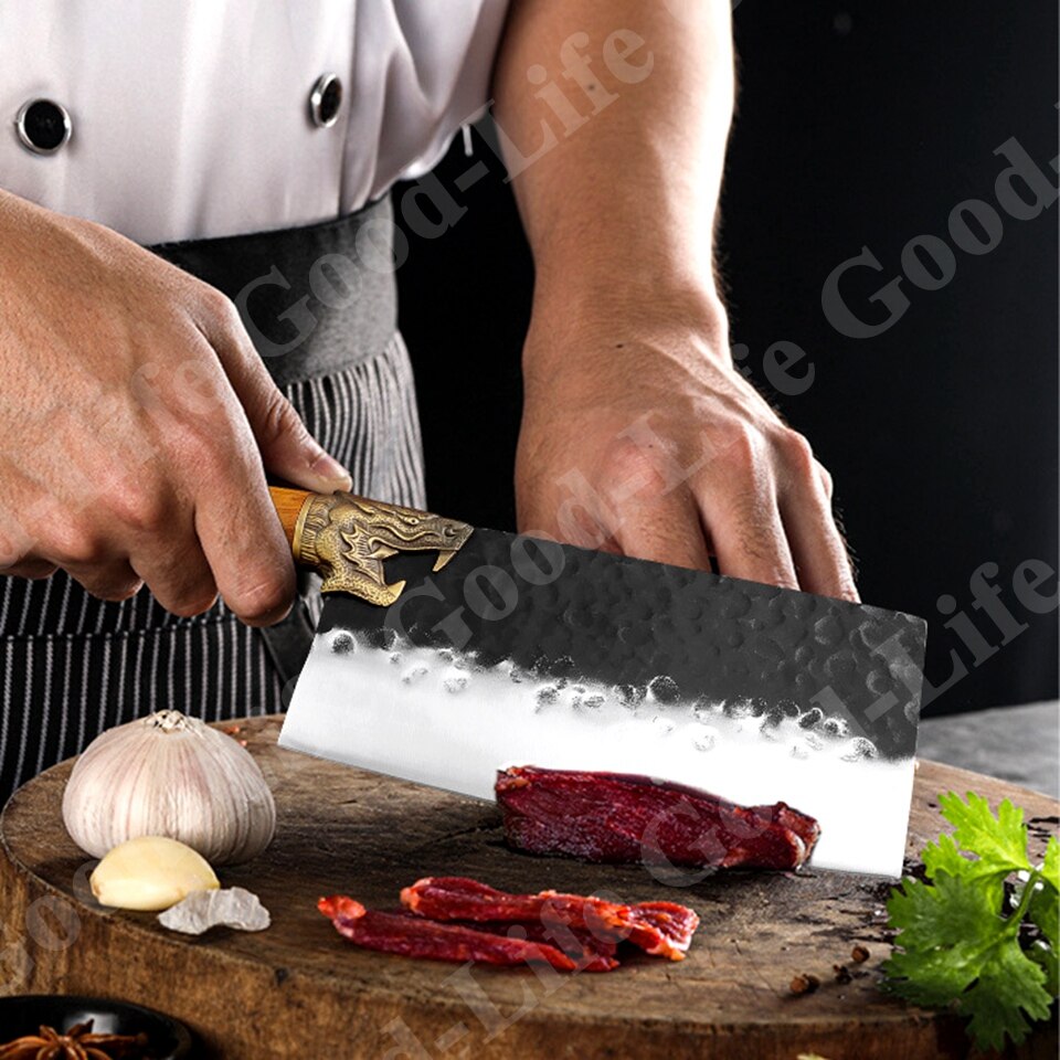 Damask Stainless Steel Kitchen Knives Meat Cleaver Hunting Knife Forged Chef Knives Utility Knife Multifunctional