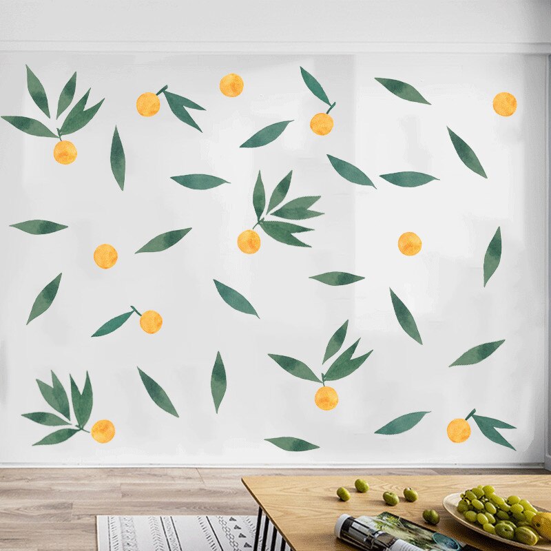 Geel Fruit Met Groen Blad Muursticker Home Decoratie Behang Voor Kid 'S Woonkamer Slaapkamer Achtergrond Decor Muurtattoo