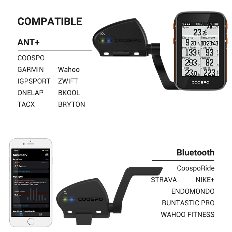Coospo bk805 cykel hastighet &amp; kadenssensor trådlös vattentät bluetooth och ant+ cykeldelar till zwif wahoo garmin