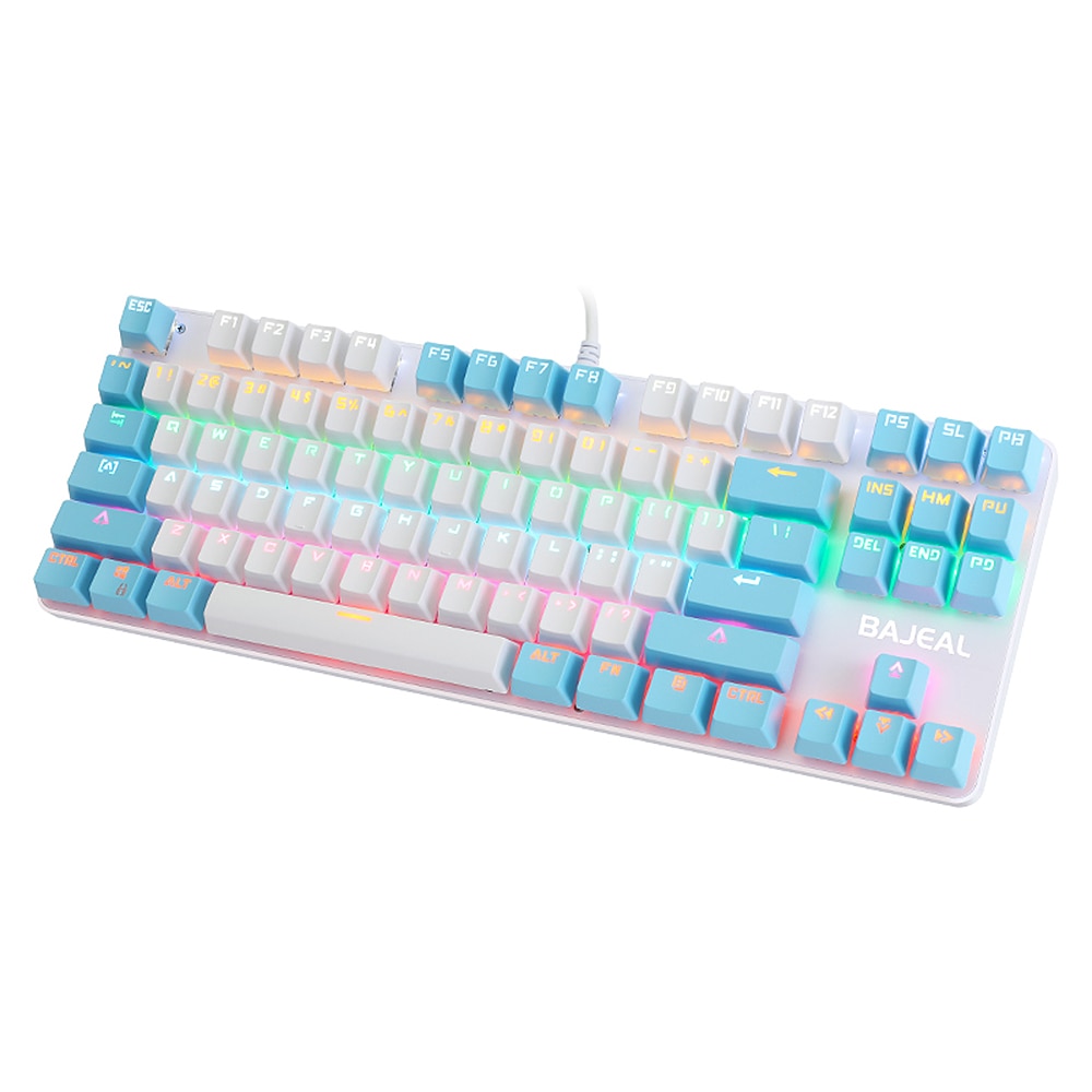 BAJEAL K100 87 Keys Wired Gaming Mechanical Keyboard Mixed Light Mechanical Keyboard with Blue Switch Suspension Button For PC