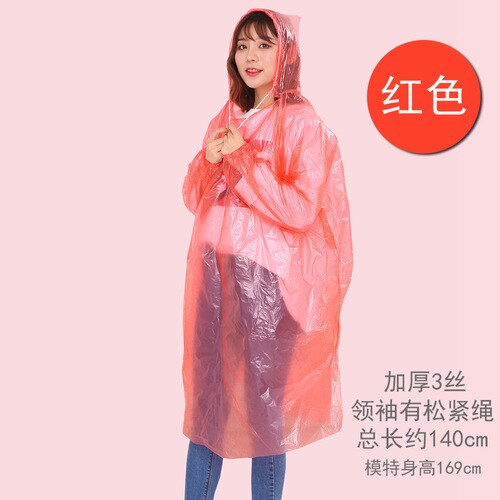 Chubasquero desechable transparente para mujer, chaqueta gruesa de plástico, Poncho de lluvia, Batas Desechables, traje impermeable AC50RC: Red