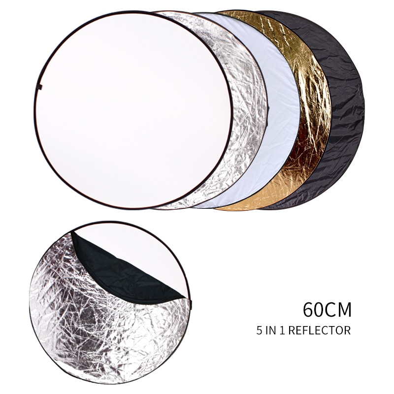 22.8 " 58cm 5 in 1 reflektor bärbar hopfällbar ljus rund fotografering silverreflektor för studio multi foto skiva diffuers