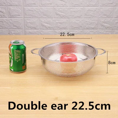 stainless steel round hole basket fruit drain rice Mesh Sifter Colander Strainer Sieve Rice Food Basket Cleaning Kitchen Clips: Brown