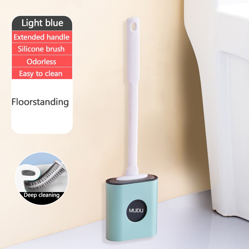 Toilet Brushes Long Handled Toilet Cleaning Brush Silicone Wc Flat Head Flexible Soft Bristles Brush Bathroom Accessories: 01