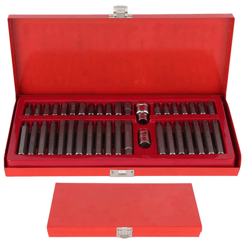 40pcs/set Wrench Star Spline Hex Socket Bit Kit 1/2in 3/8in Square Drive with Red Toolbox Car Repairing Tool Hand Tools