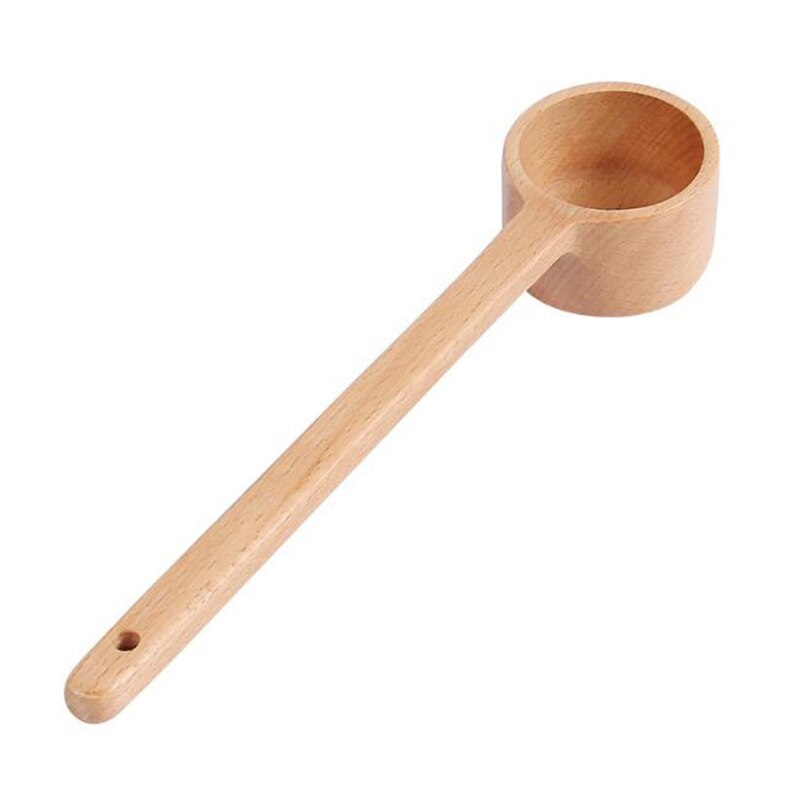Cuchara medidora de madera con mango largo, utensilios de medición para cocina, café, sopa, hogar: L
