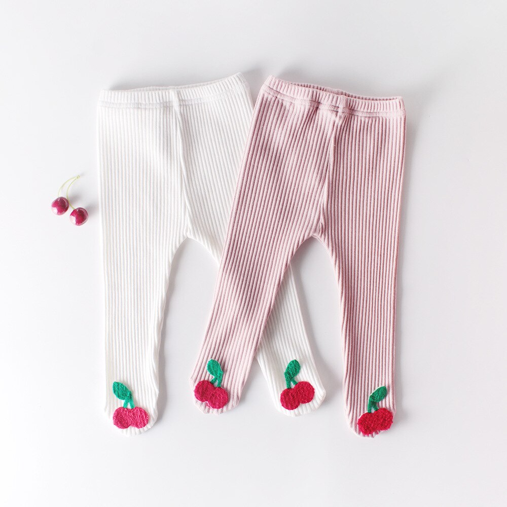 Baby pige bukser baby drenge bomuldsbukser pit ensfarvet forår efterår kirsebær broderi tøj fleksible bukser