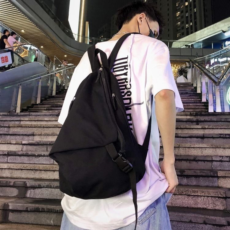 Backpacks Women Nylon Solid Waterproof Unisex Streetwear Hip-hop Simple Korean Ulzzang Harajuku Chic Daily Backpack All-match BF: black canvas