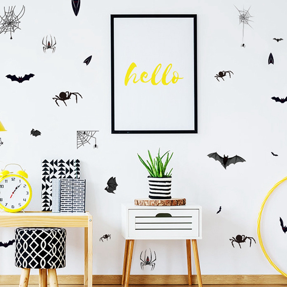Halloween Spider Stickers Removable Bat Decal Wall Sticker For Window Background Home Office Theme Party Supples Decoration