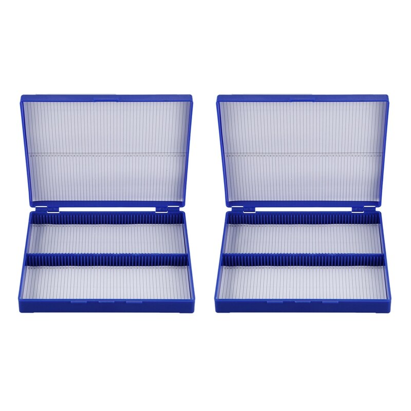 2X scatola per microscopio per vetrini per microvetrini 100 in plastica blu reale