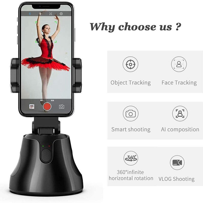Smart Draagbare Selfie Stok, 360 ° Rotatie Auto Gezicht Object Tracking Camera Statief Houder Smart Schieten Mobiele Telefoon Camera Mount