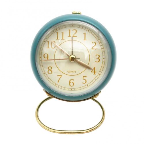 Mini Cute Desktop Metal Round Alarm Clock Night Light Home Bedroom Decoration: Lake Blue