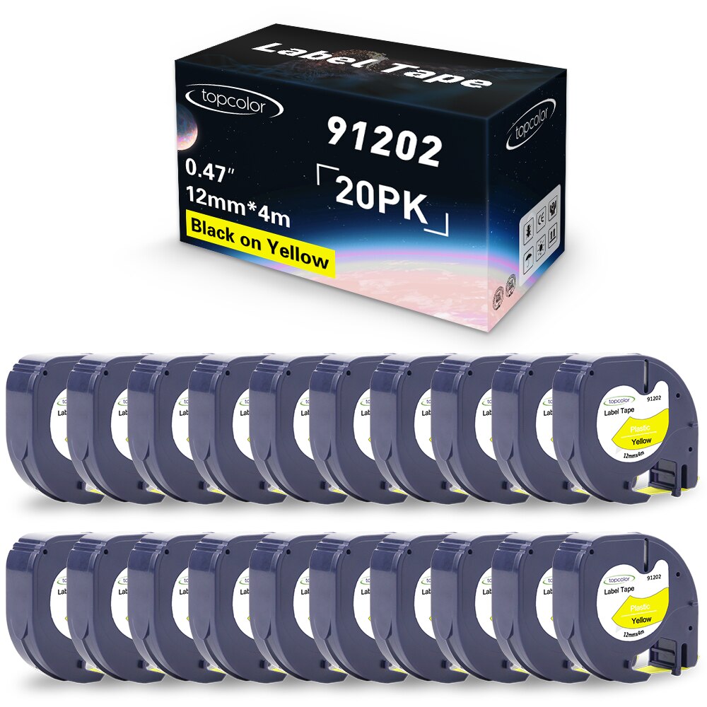 20PK Label Tape 12mm*4m Compatible Dymo Letratag Tape LT 12267 Black on Clear Transparent Sticker for Dymo Labeling Machine 100H: 20PK 91202