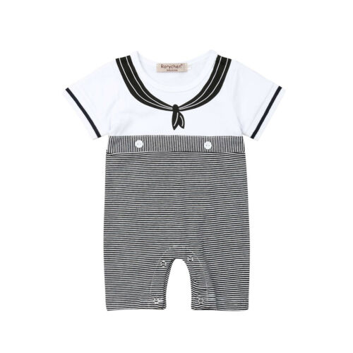 Summer Brand Baby Boy Girl Romper Short Sleeve Striped Cotton Jumpsuit Infant Kid Patchwork Playsuit Casual Costume