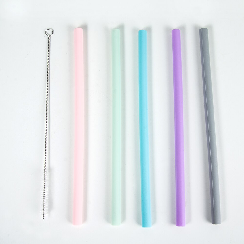 Reusable Drinking Straw 5 Pieces Silicone Straw Set Metal Colorful Straw With Cleaner Brush Bar Party Accessory