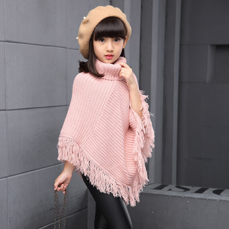 Poncho sjal kappe wrap cape til børn pige kvast rullekrave sweater strik baby børn outwear varm frakke kappe og jakker