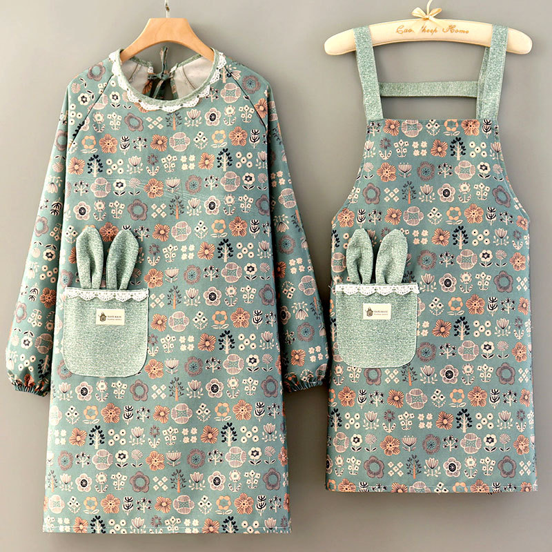 Kitchen Apron Household Cooking Smock Work Clothes Flower Printed