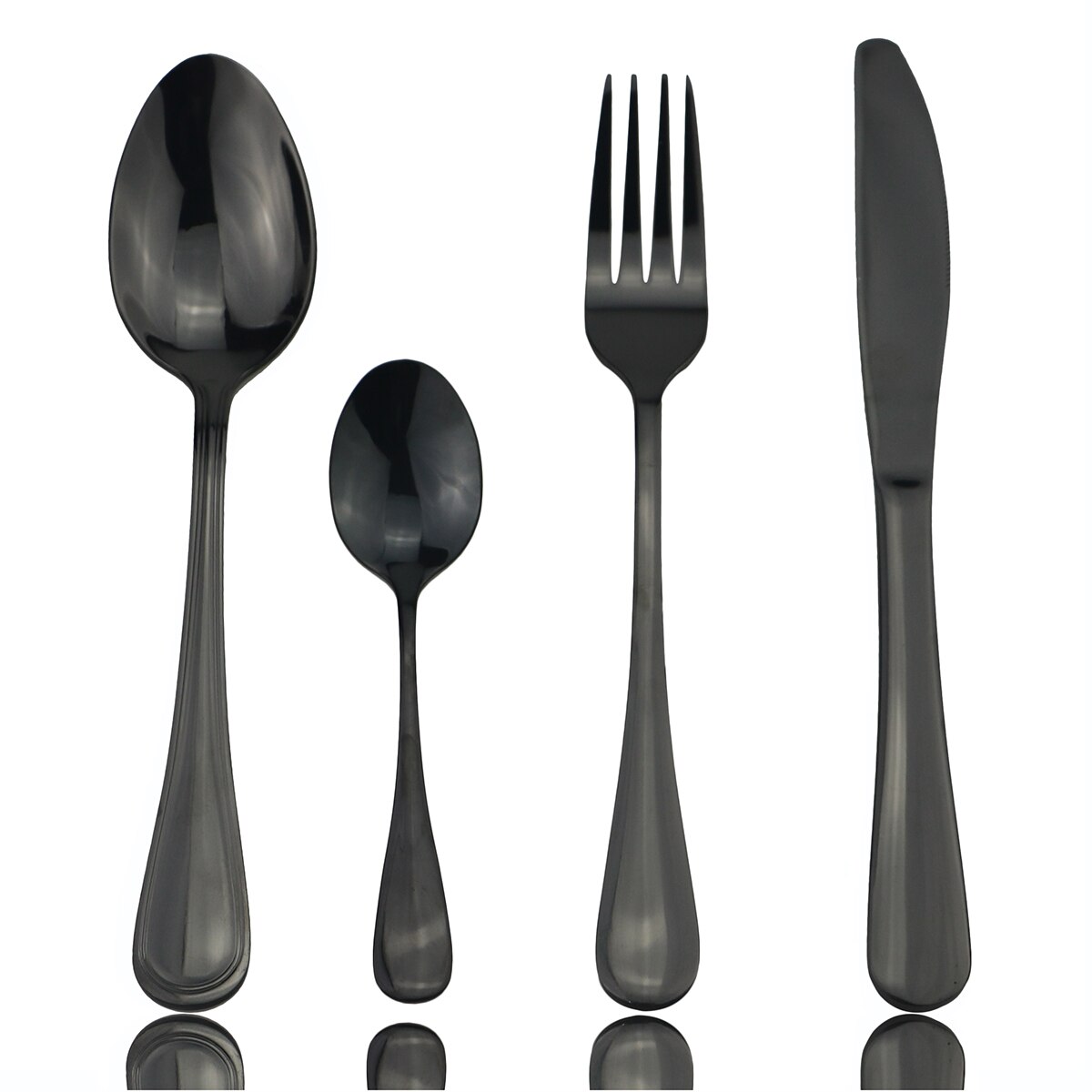 Juego de cubiertos de cobre de acero inoxidable, Set de Cubiertos plateados, tenedor, cuchillo, cuchara, para boda, , 4 unids/set: 4pcs Black