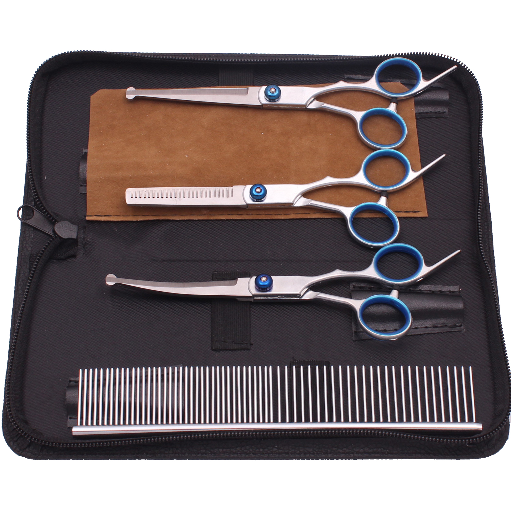 6.0 ''Huisdier Grooming Veiligheid Schaar Haar Knippen Gebogen Dunner Kam Scharen Sets Voor Thuis Honden Katten Salon C3066