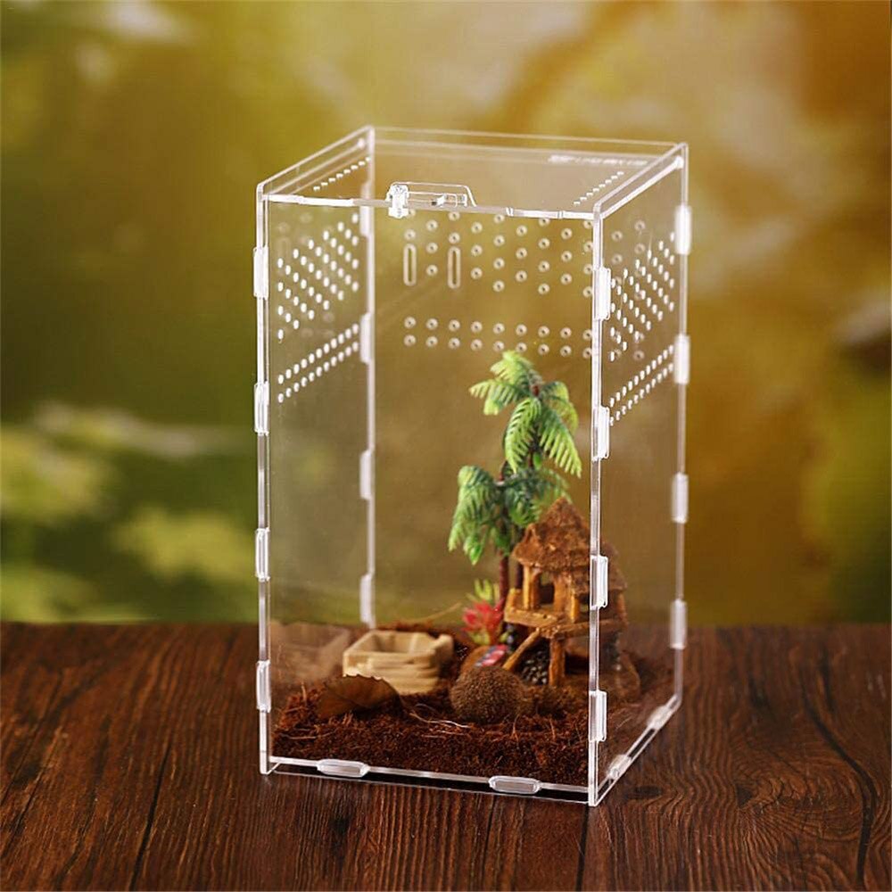 Transparent Acrylic Reptile Feeding Box Insect Box Mantis Breeding Box Insect Reptile Cage Terrarium Feeding Box