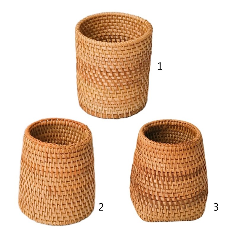 Portalápices de ratán Natural hecho a mano, Cubo de almacenamiento tejido, decoración de escritorio para el hogar y la Oficina, cilindro tejido a mano para el hogar