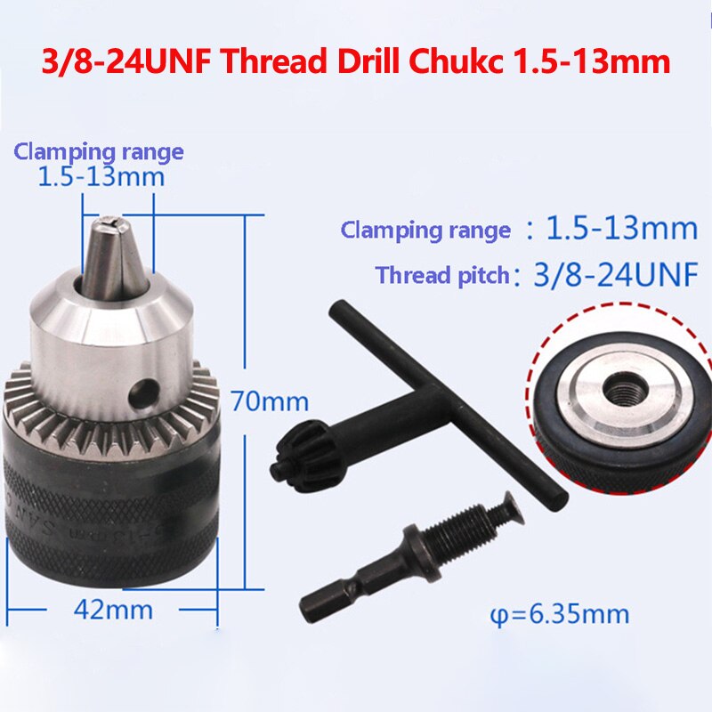 Drill Chuck Adapter Convert Impact Wrench Into Electric Drill 1/2"-20UNF & 3/8"-24UNF Thread 3 Jaw SDS Plus Mini Drill Chuck: E